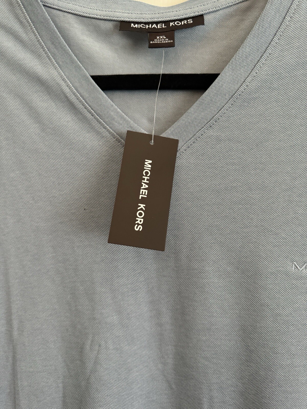 Michael Kors, Mens XXL V-Neck Tee Shirt, Chambray Short Sleeve, NWT
