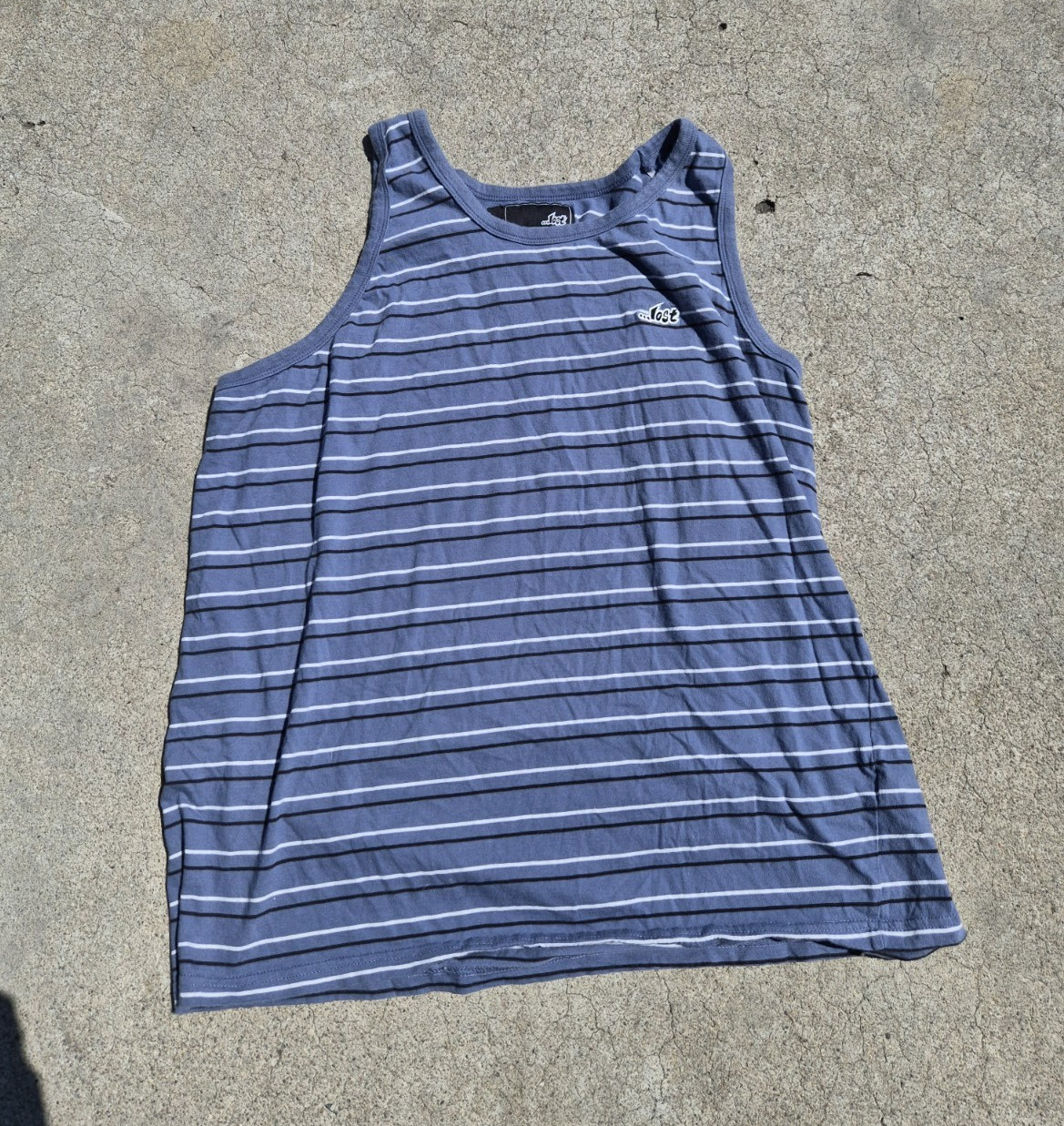 Lost Men’s Blue White Striped Logo Crew Neck Sleeveless T-Shirt Size XL Regular