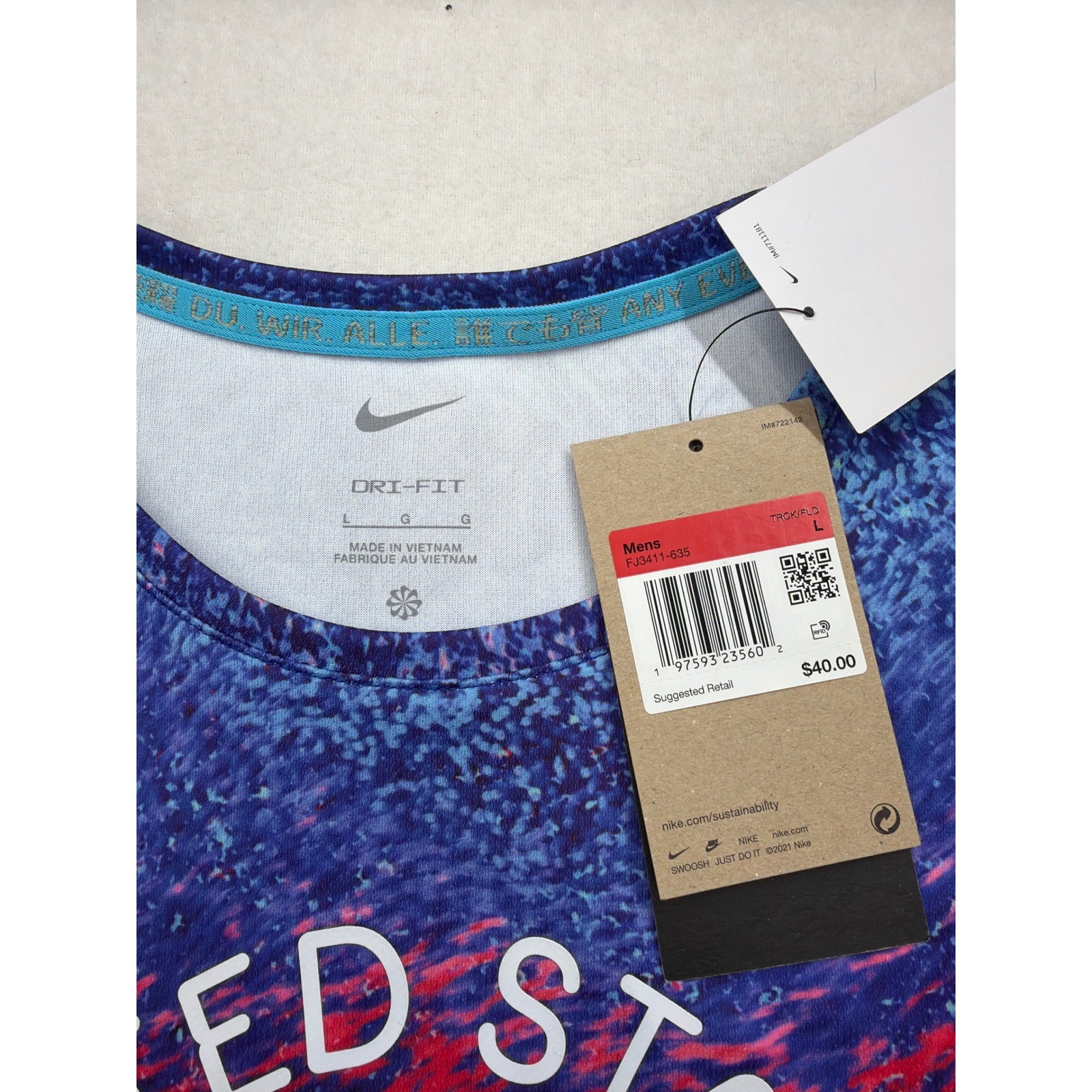 Nike Men’s Dri-FIT Running T-Shirt USA Miler FJ3411-635 Track Size Large NWT