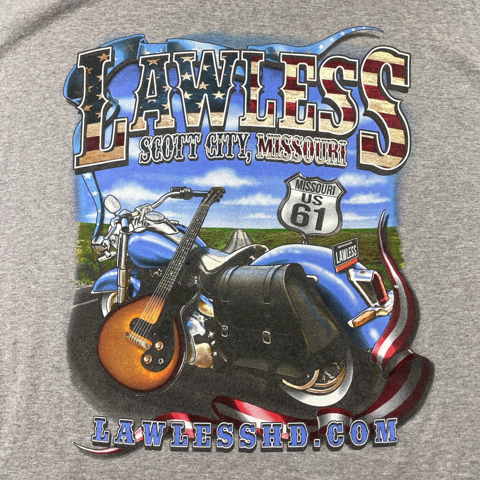 Biker Motorcycle Shirt Adult XL Gray Lawless Scott City MO Graphic Tee SS