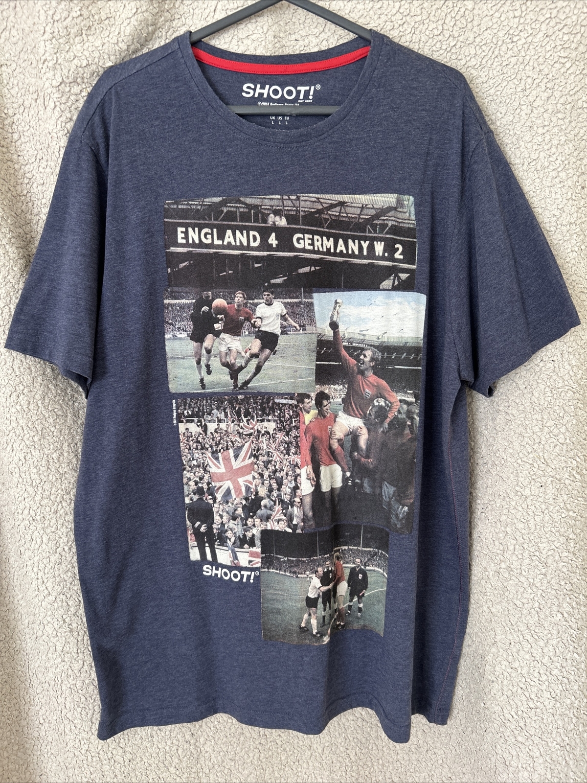 Shoot! Football T Shirt England 4 Germany 2 1966 World Cup Blue Top Large