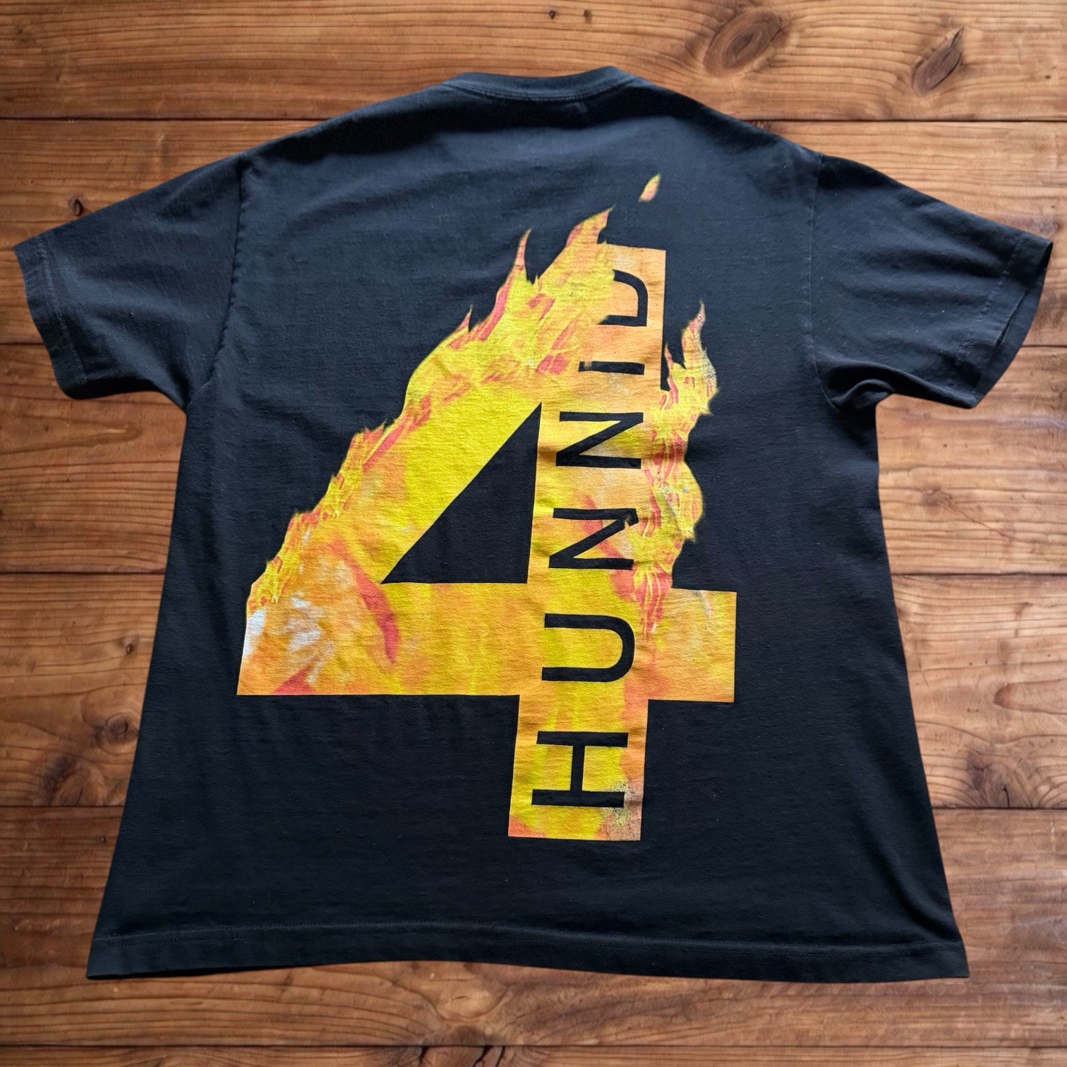 4hunnid YG Flames T Shirt Mens Large Black Rap Hip Hop Double Sided Logo Merch