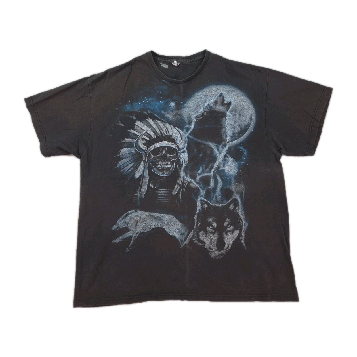 Vintage Native American T Shirt Mens XL Indian Chief Shaman Skull Wolves Moon