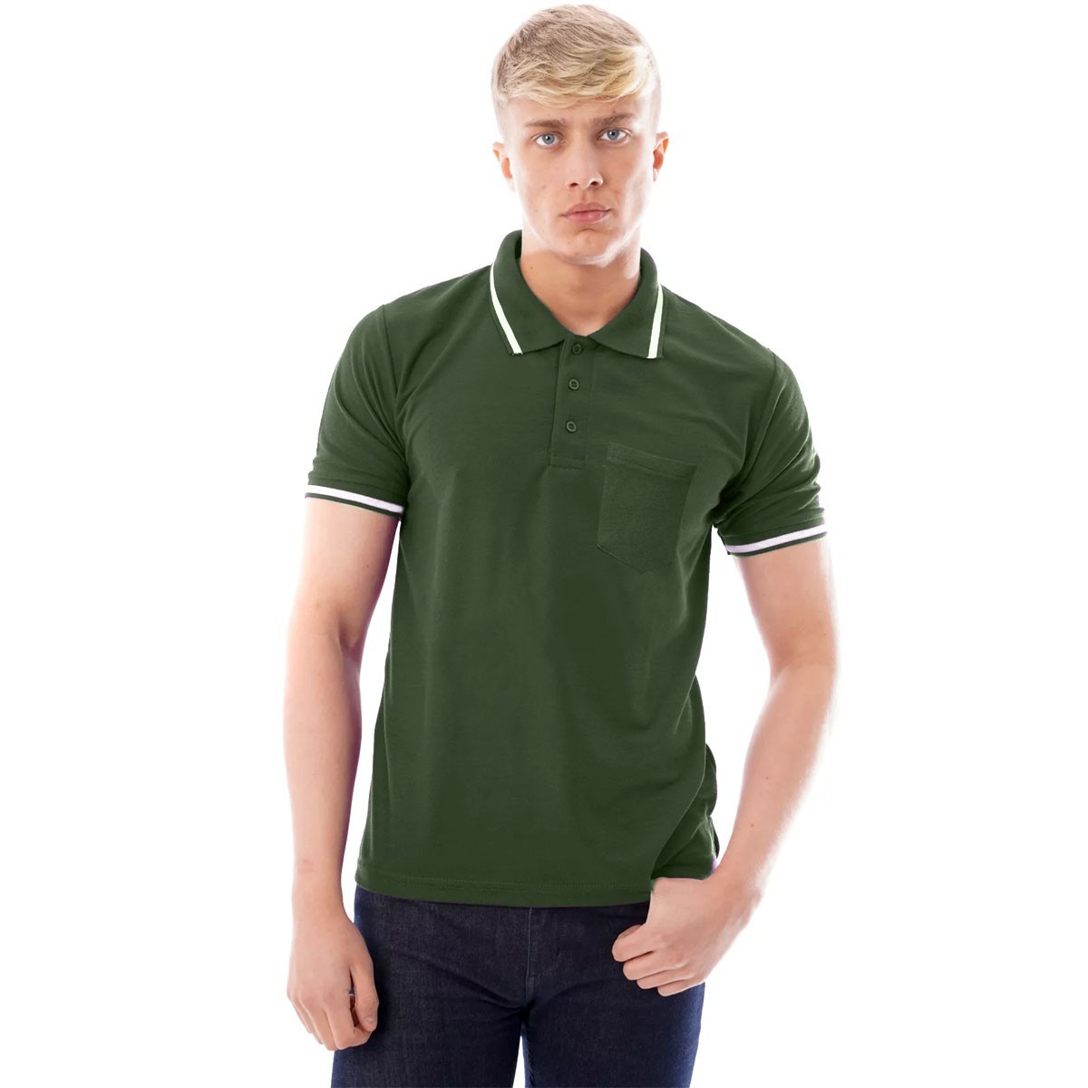 Men’s Polo Short Sleeve Pique Plain Single Tipping Chest Pocket Casual Tee Top