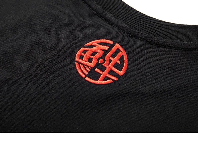 Men Embroidery Dragon T Shirt Hip Hop Streetwear Cotton Short Sleeve Tee