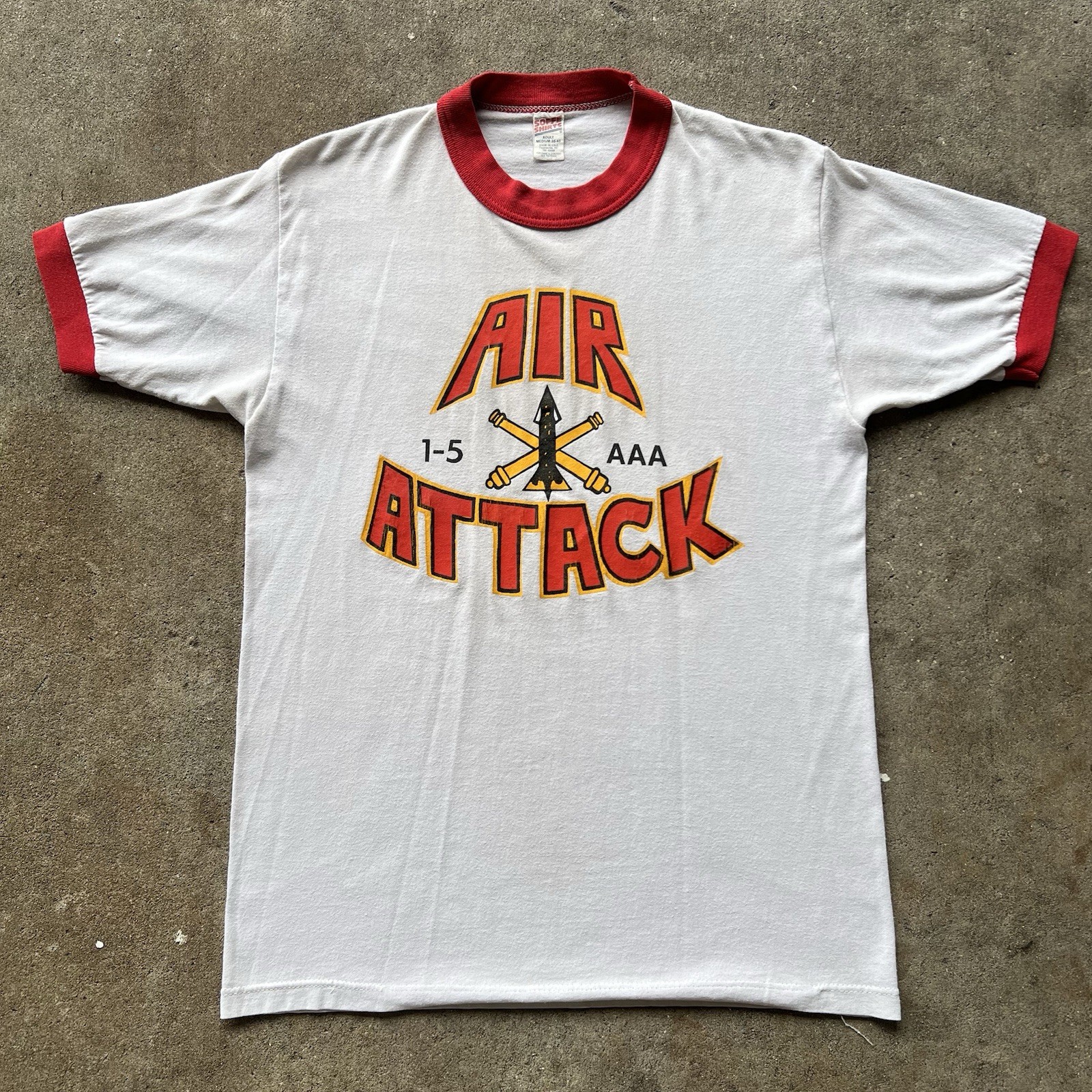 Vintage Us Army Unit Ringer T-Shirt 1-5 AAA Air Attack Men Medium Military Usa