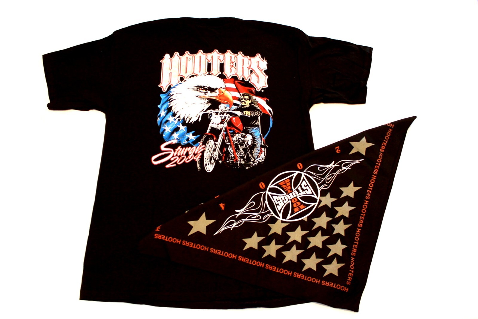 3 Hooters Uniform XL Sturgis T-Shirt USA Flag 3 Bandanna OOP work store closed