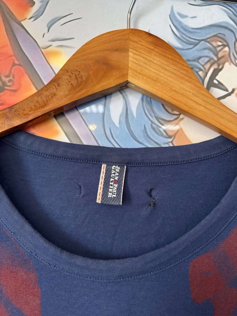 Jean Paul Gaultier Vintage Printed Long Sleeve T-Shirt Blue Red Archival XL JPG