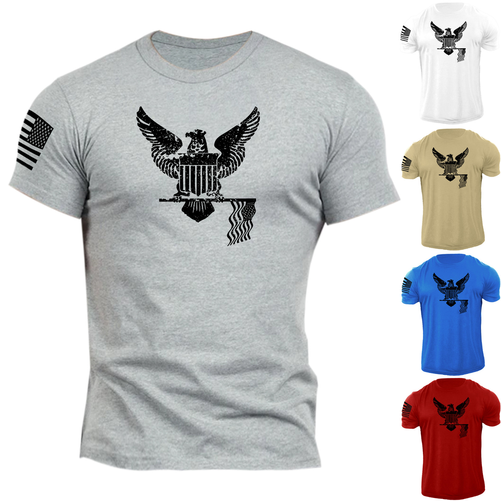 Men’s USA Army Eagle T Shirt American Patriotic 100% Cotton