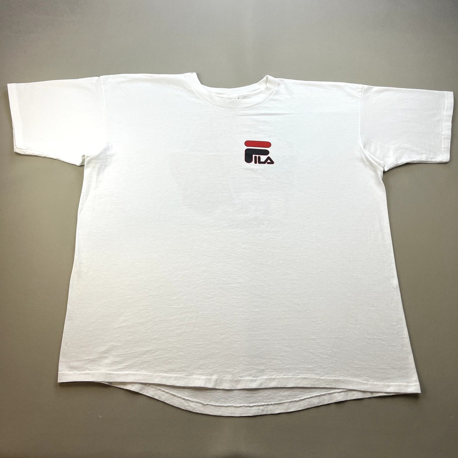 Vintage FILA Basketball T-Shirt Adult XXL White Sportswear Sneakers Made USA 90s