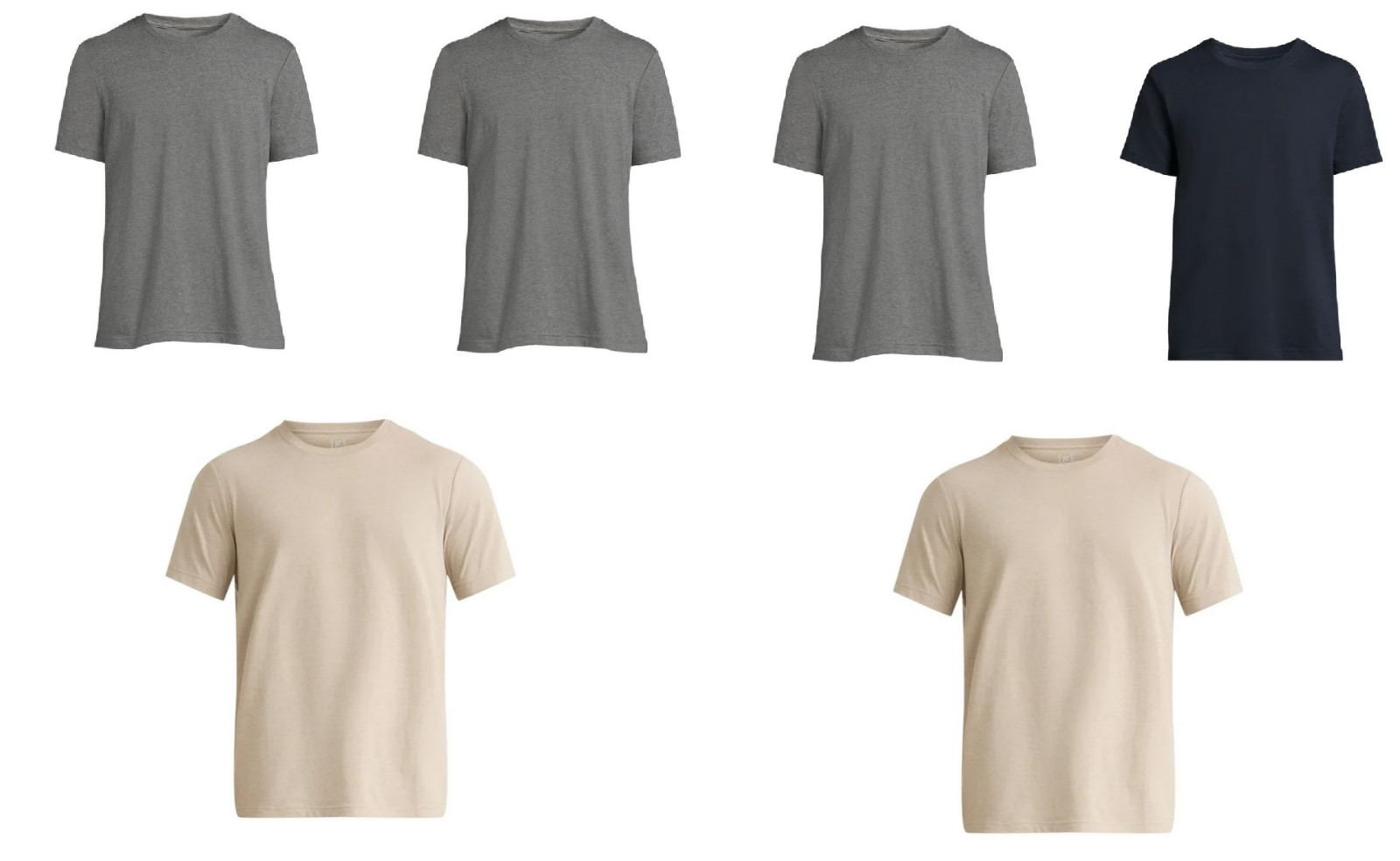 6 Pack George Gray Beige Blue Men’s S 34-36 Crew T-Shirts Moisture Wicking (HB)
