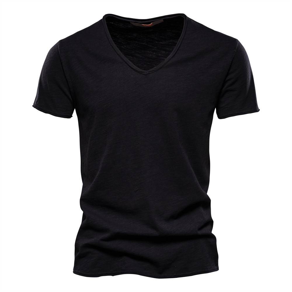 Summer Men’s New Solid Color V-Neck Short Sleeve T-shirt Tops Casual Blouse