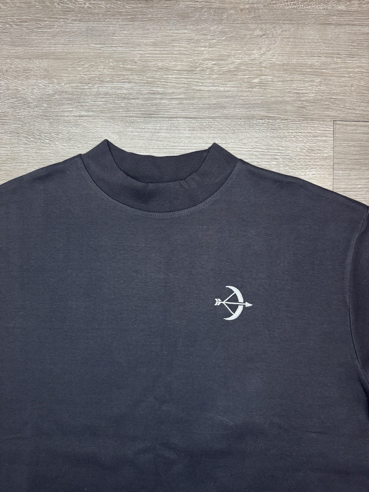 Oversized Boxy Tee Black Mock Neck Drop Shoulder Heavyweight Cotton