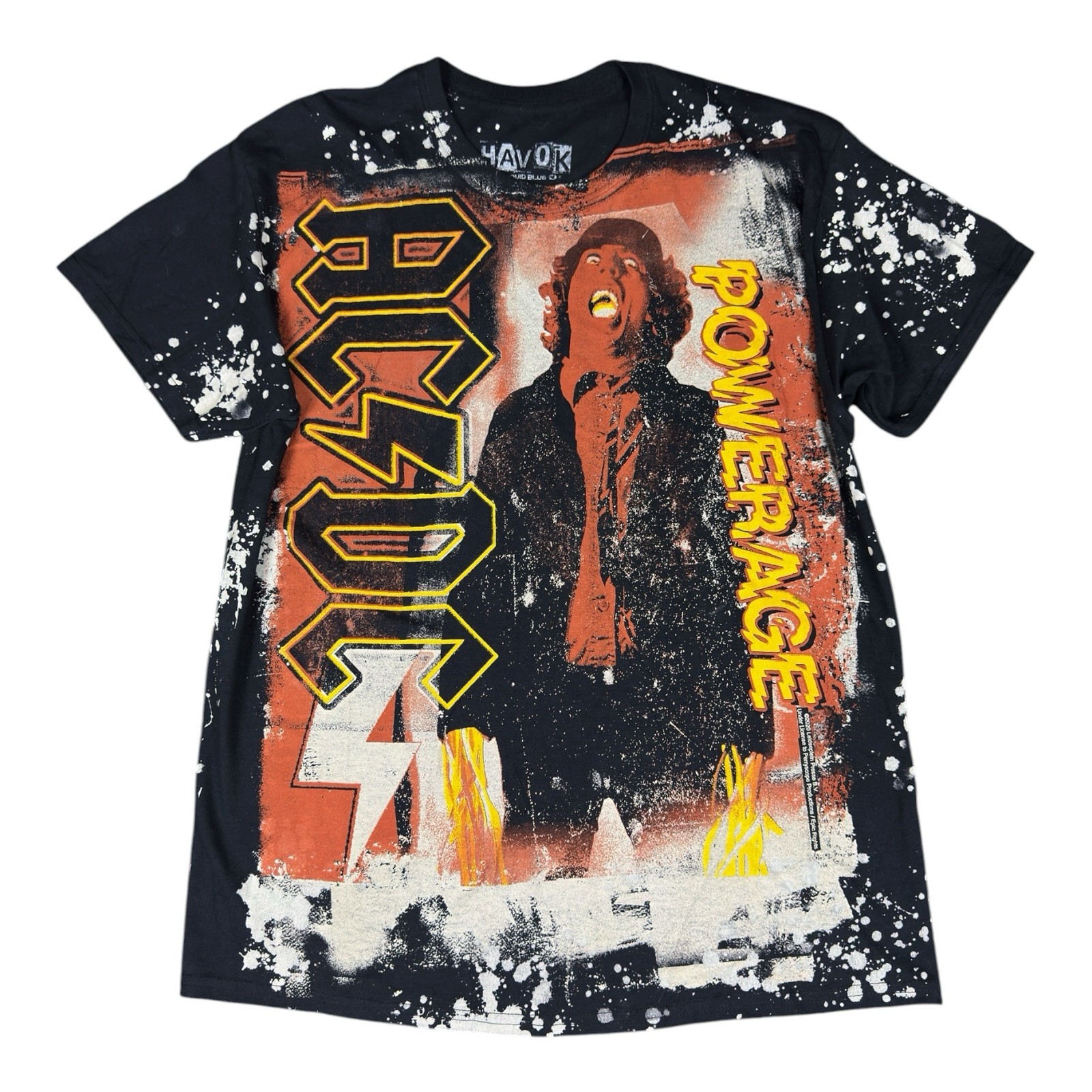Liquid Blue AC/DC PowerRage Havok Men’s Large Back In Black T Shirt TNT Splatter