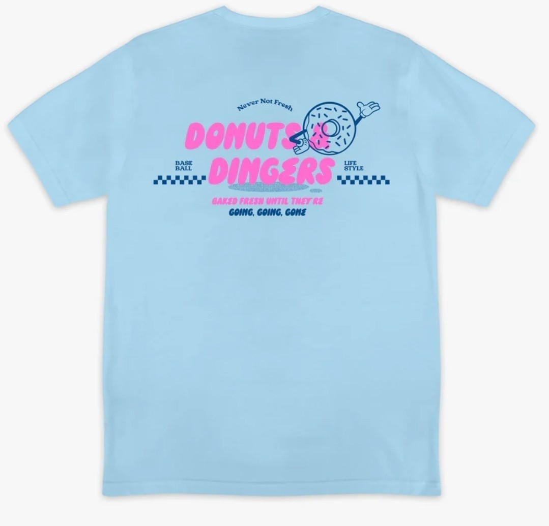 BL101 Baseball Lifestyle 101, Adult Size: Medium Blue Donuts and Dingers T-shirt