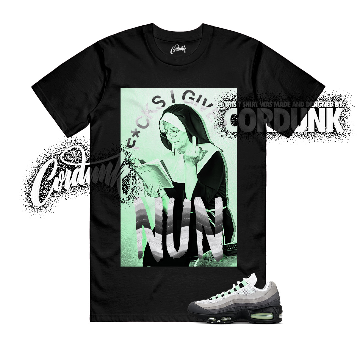 Air Max 95 Fresh Mint OG Big Bubble Green Foam Grey T Shirt Match NUN