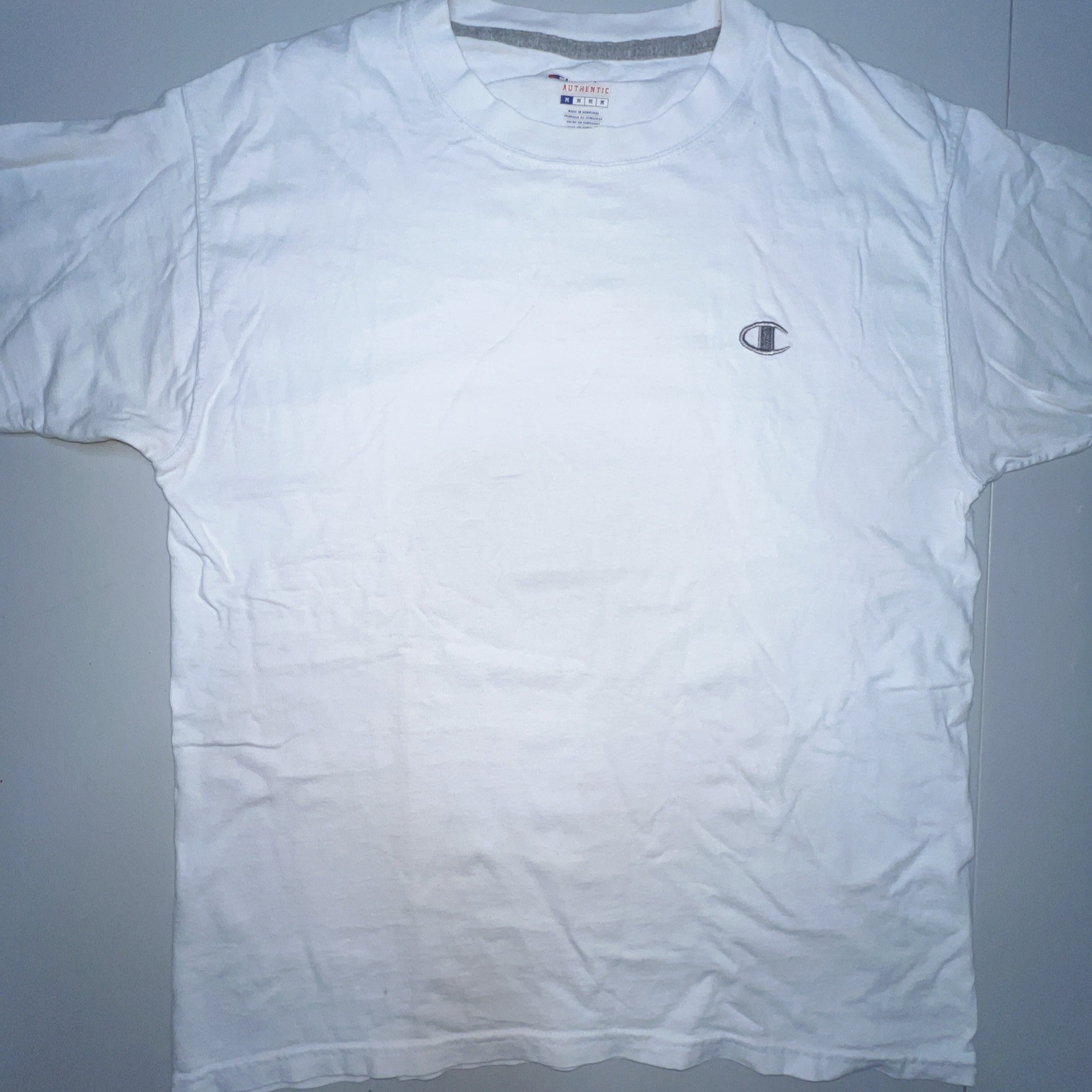 Champion T-Shirt Men’s Medium Pullover Tee Short Sleeve White Logo Crew Neck