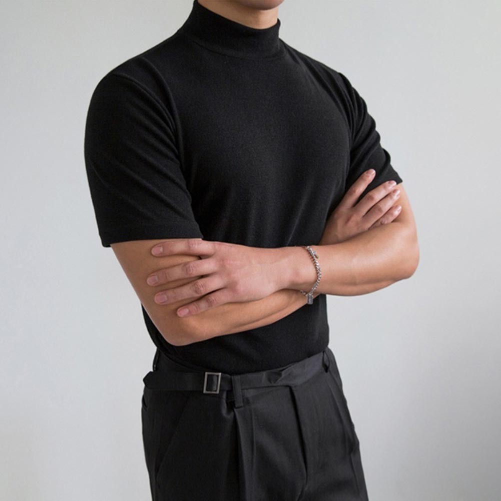 Slender Cut Men’s T Shirt Half High Collar 80% Polyester 20% Spandex Blend
