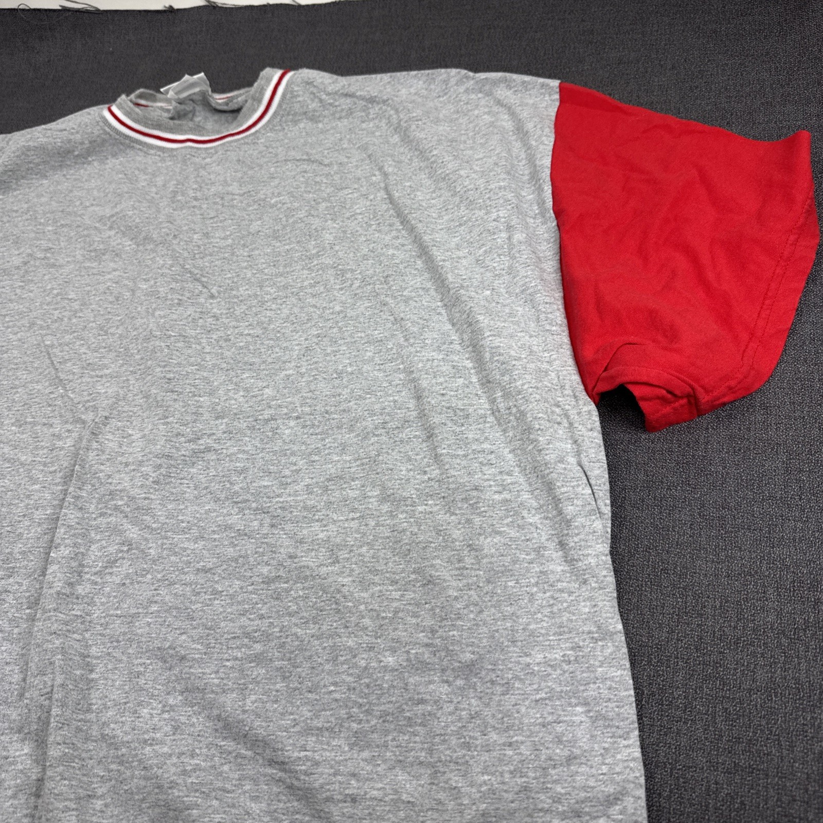 Vtg Basic Editions T Shirt Grey Red Sleeves Ribbed Crew Neck Men’s 3X