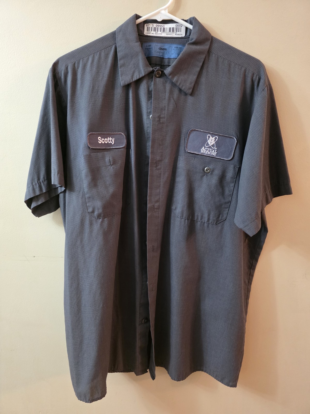 Vintage Cintas Men’s Shirt L Workwear Work Uniform Patch Scotty Actual Brewing