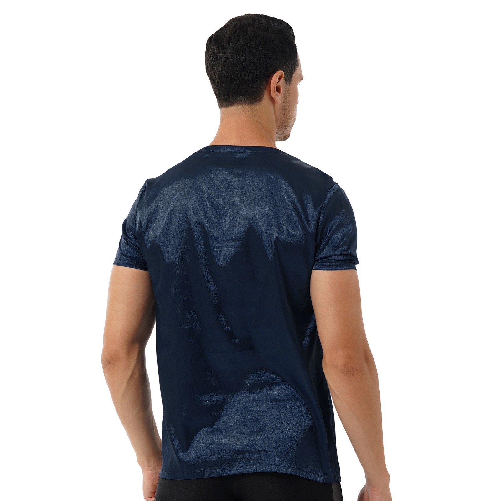 Men’s Satin Classic fit Fit V-Neck T-Shirt Ice Silky Pajamas Tops Undershirt