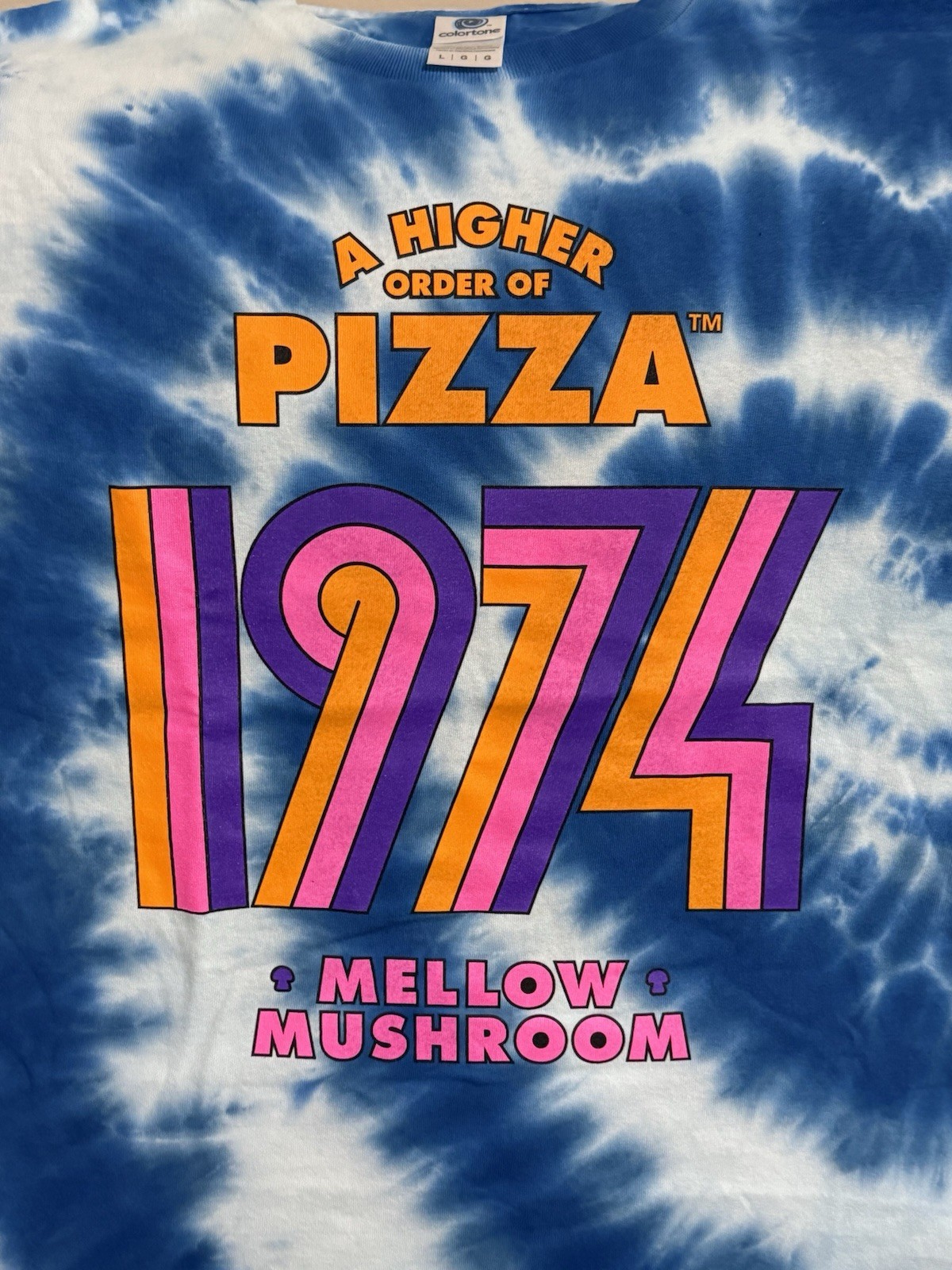 Tye Dye Mellow Mushroom Higher Order Of Pizza Men’s T-shirt LG Hippie Vibes 1974