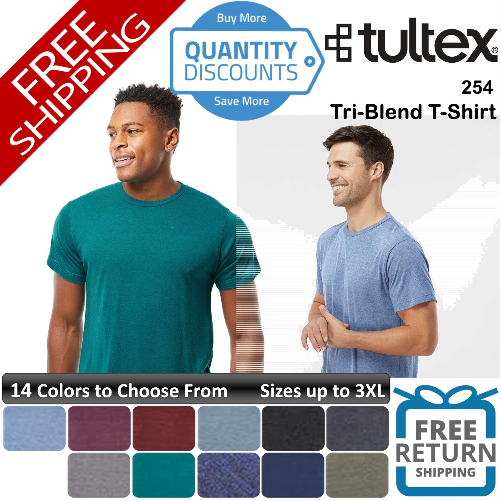 🔥 Tultex Men Tri-blend T-shirt Short Sleeve ring-spun Top Up To 3XL 254