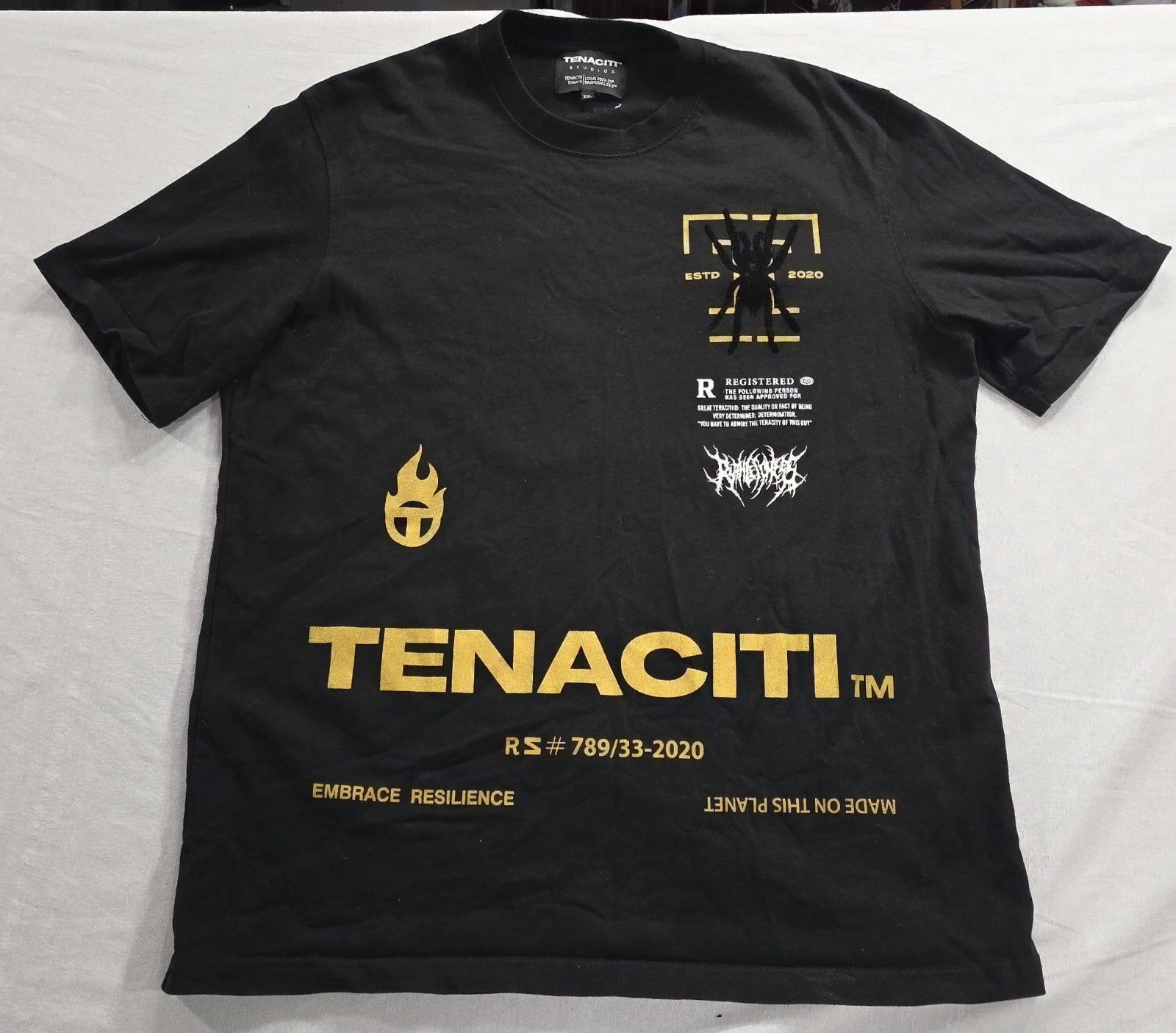 TENACITI Studios – Spider Staple 2 Tee (Nu Spider) Black & Gold Men’s Size XXL