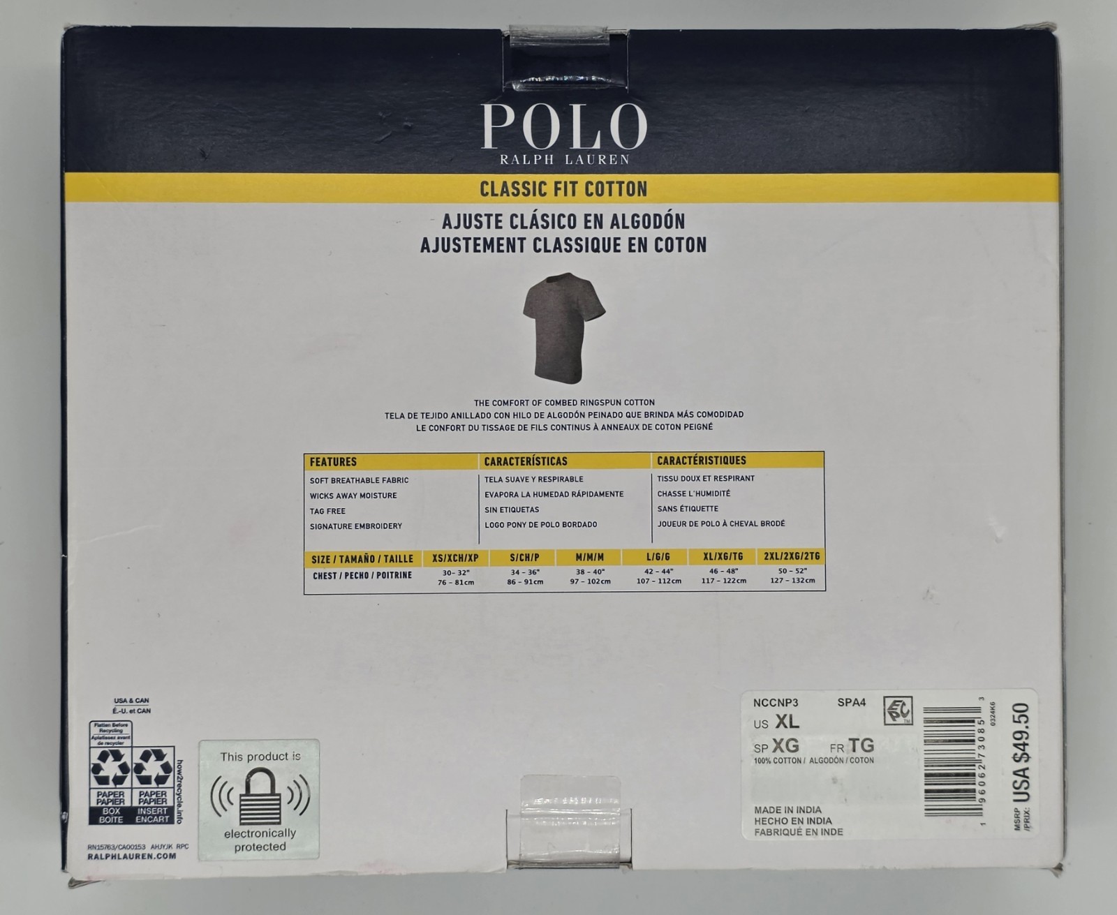 Polo Ralph Lauren Crew Neck T-Shirts Classic Fit 3 Pack Cotton Men’s XL NWT