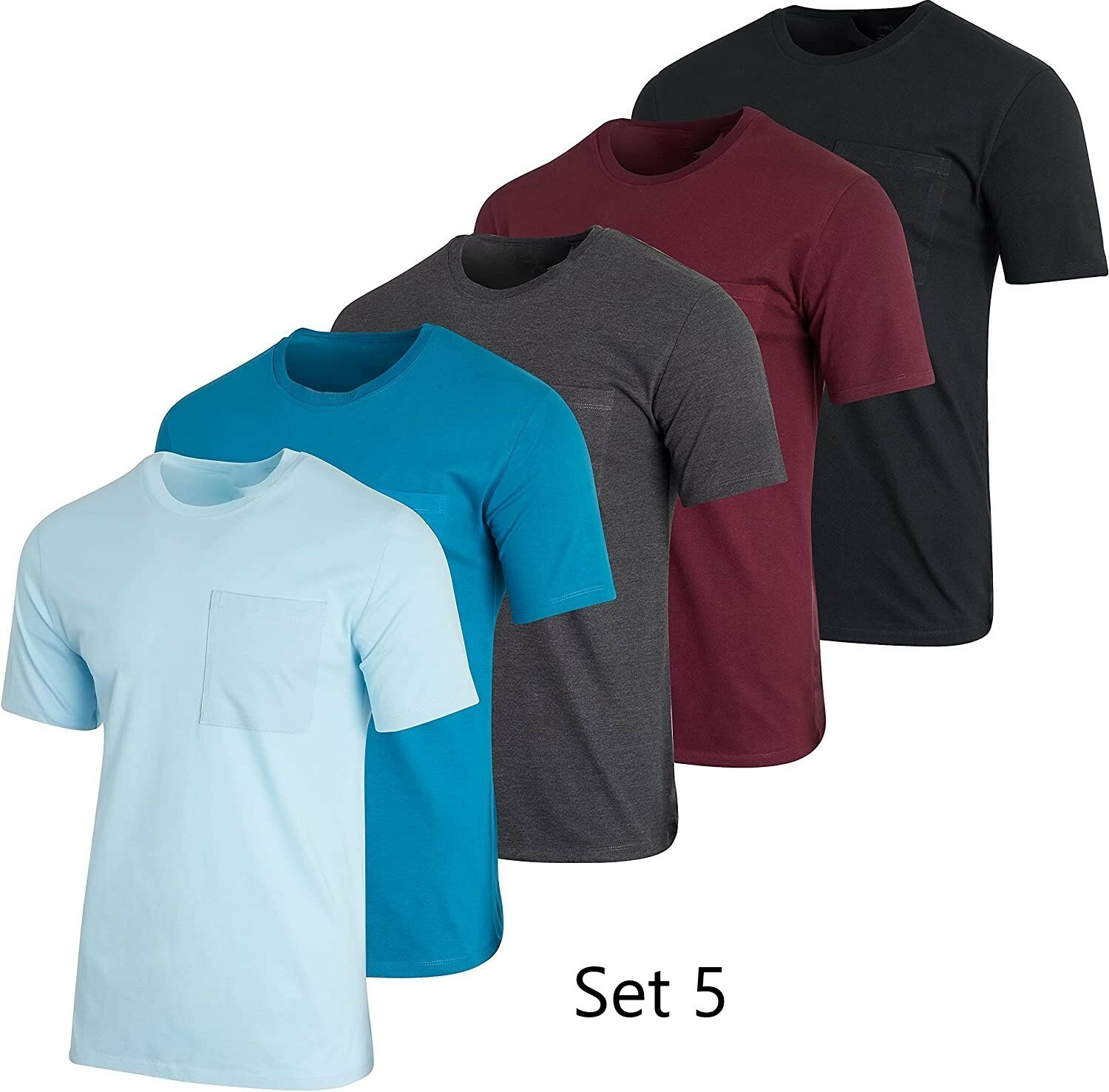Men’s Cotton Crew Neck Pocket T-Shirts (5-Pack)