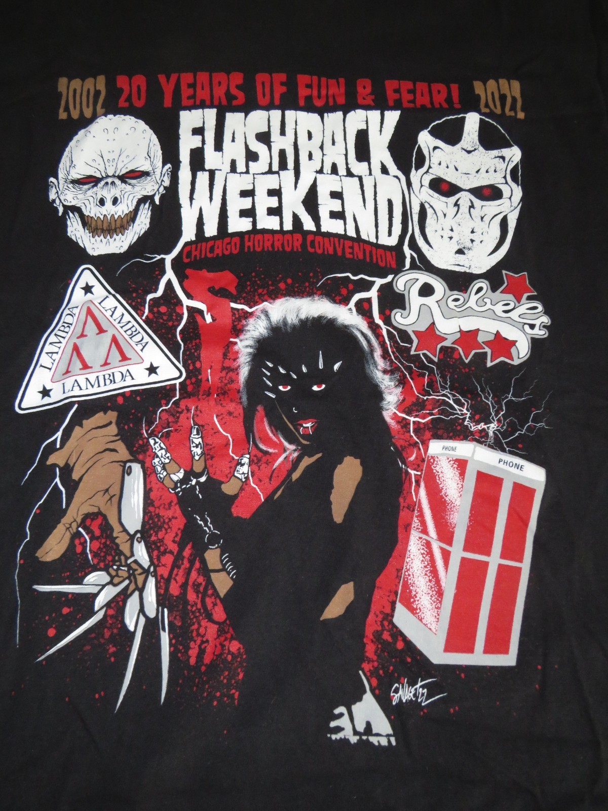 2022 Flashback Weekend Chicago Horror Convention 20th Anniversary T Shirt Sz 3XL