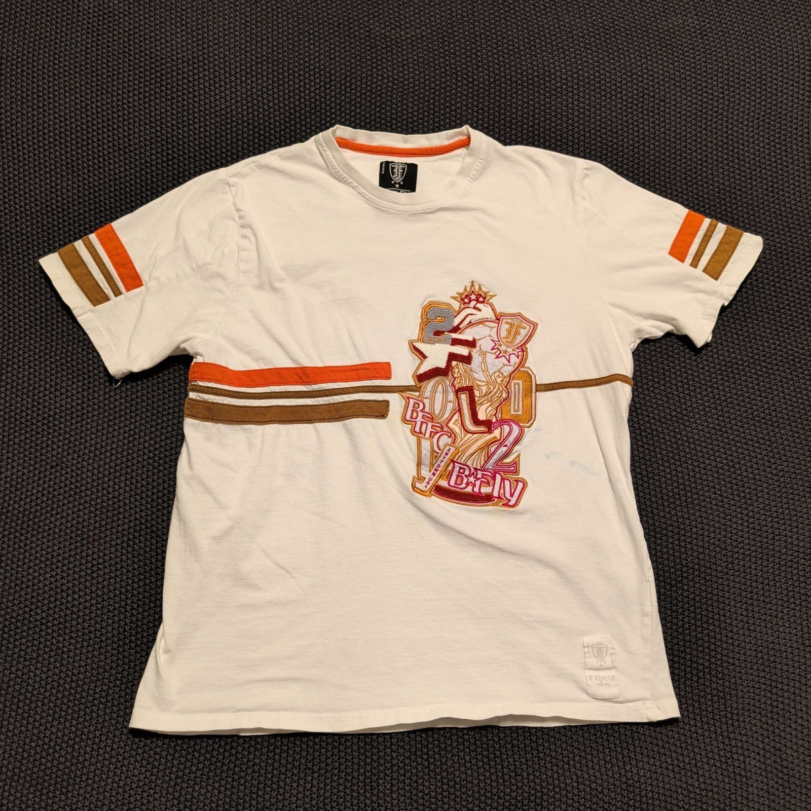 Born Fly T Shirt Mens 2XL White Short Sleeve Graphic Patch Striped Streetwear