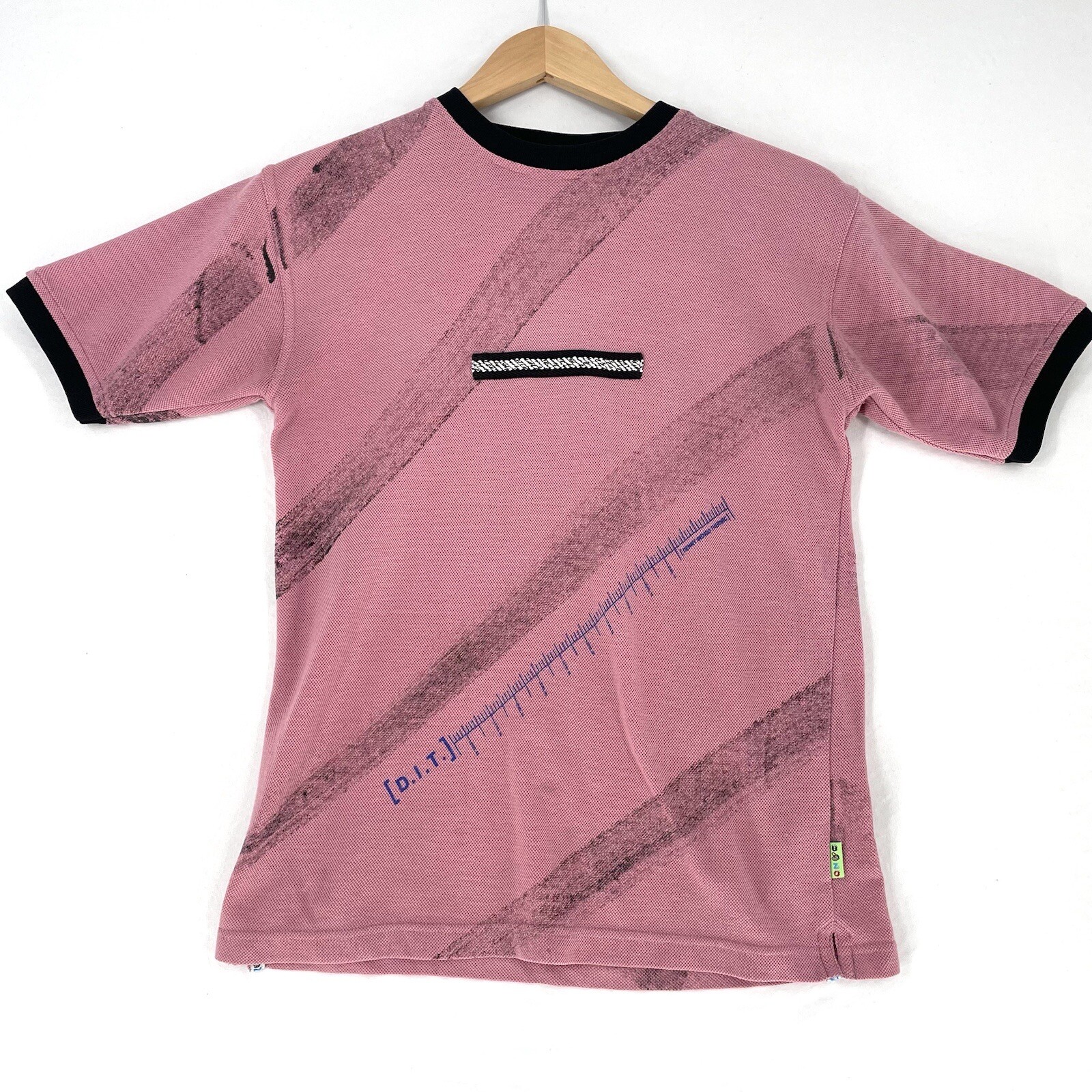 Bozo Ringer Shirt Mens Size 36 Italy Small Pink Contrast Trim Short Sleeve