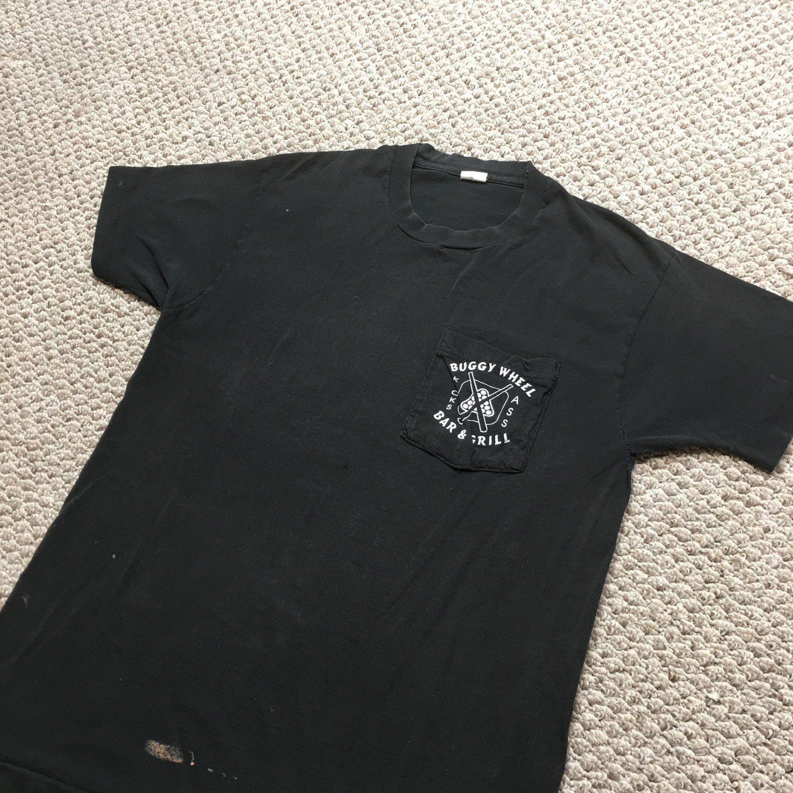 Vintage Single Stitch T-shirt Mens Medim Black Made in USA Pocket Distressed 90s