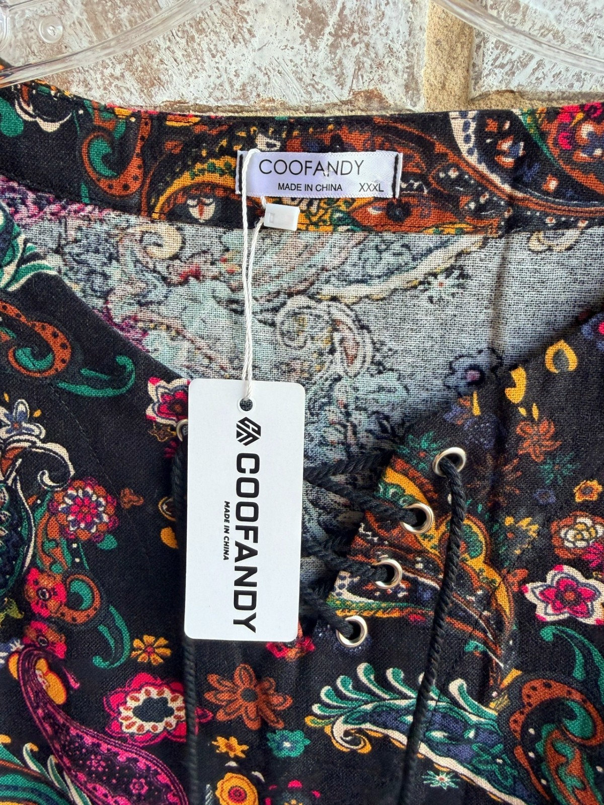 COOFANDY Sleeveless Lacing V-Neck Multicolor Paisley Tunic Tank Top Size XXXL