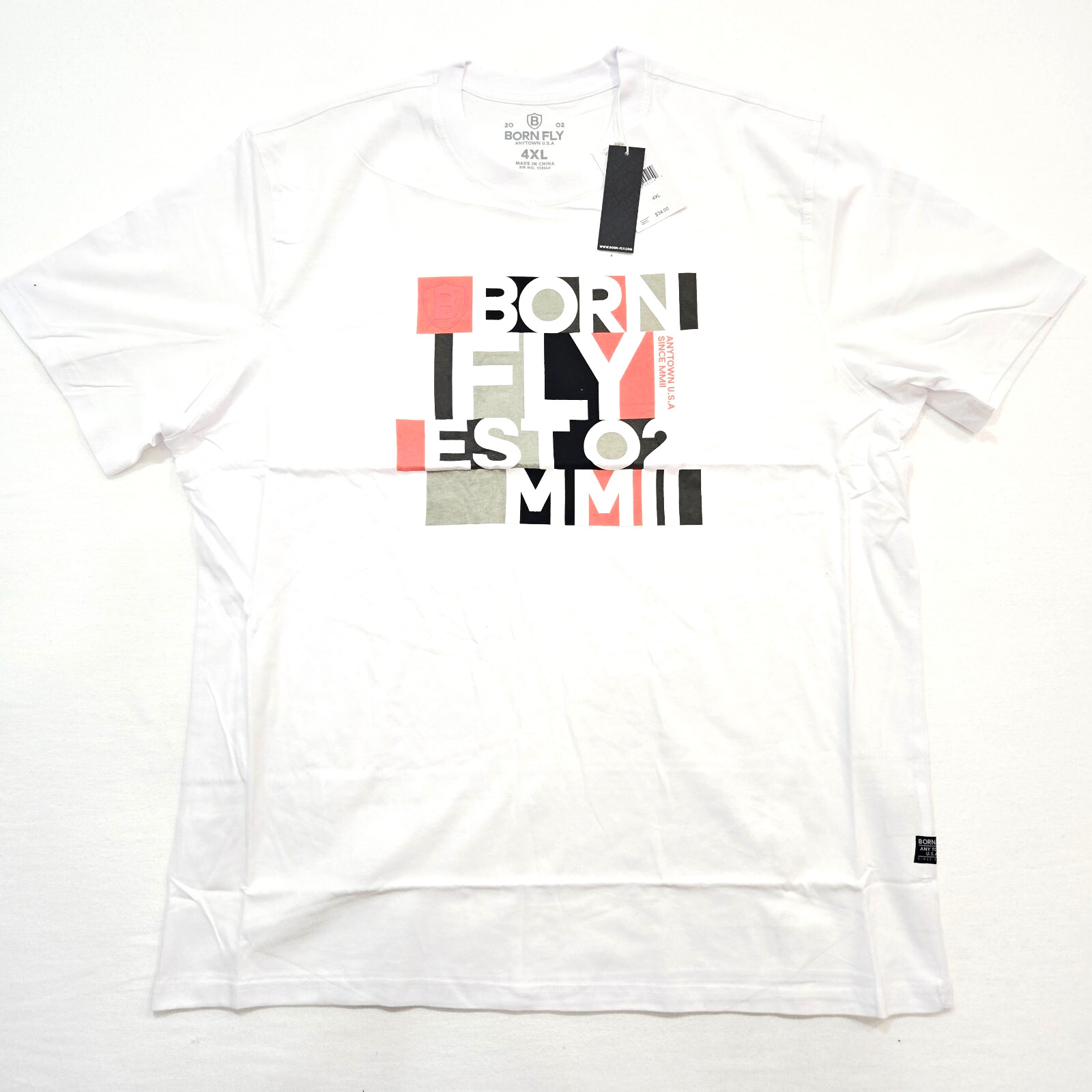 Born Fly Men’s Big & Tall T-Shirt White Black Salmon Design Graphic TShirt 4XL