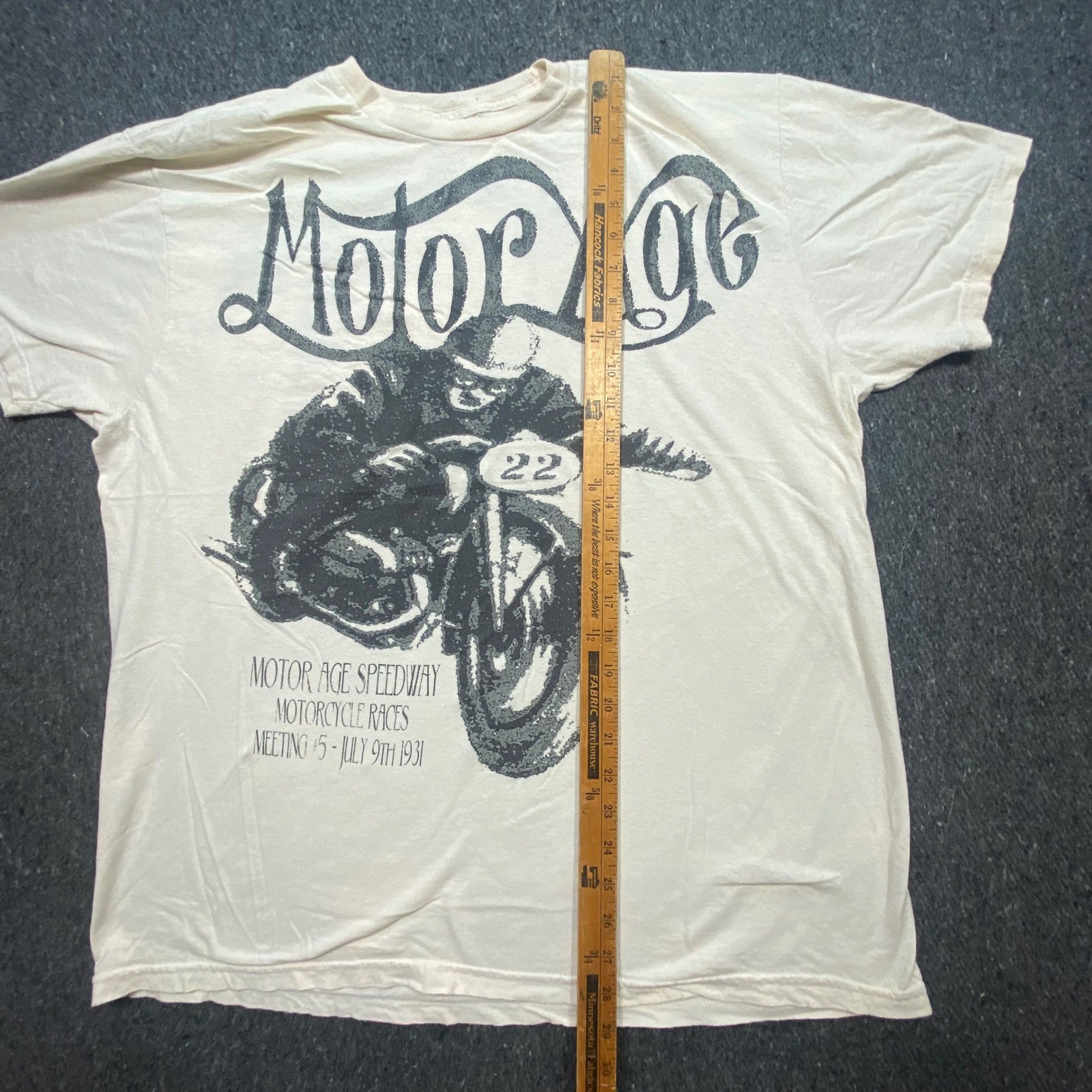 Motor Age Speedway Motorcycle Graphic TShirt Sz XXL Mens Cream Biker Retro 1931