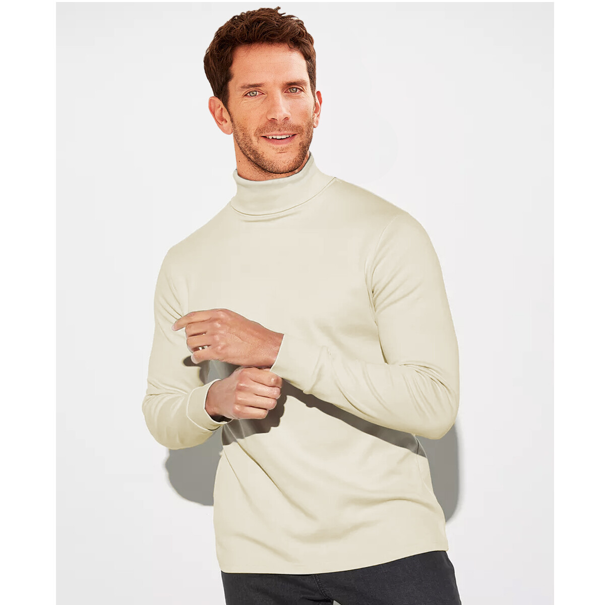 Mens Long Sleeve T shirt Turtle Neck Plain Casual Rib Funnel Winter Top M to 3XL