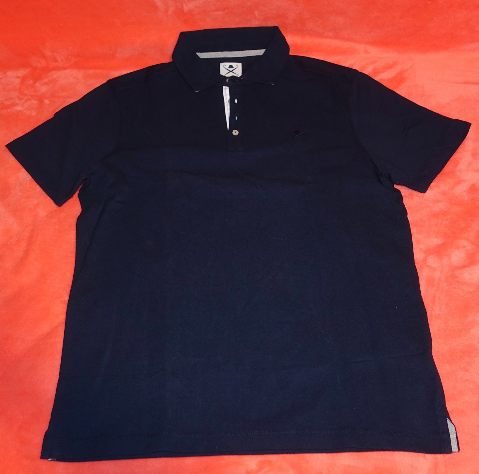 HACKET Mayfair 100 % Linen men Navy Blue Polo t-shirt Size Large