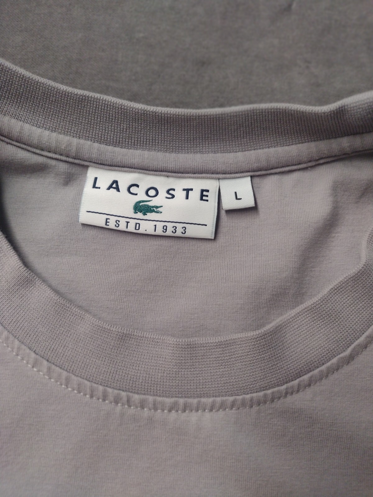 Lacoste Men’s Large Gray Logo Front Stretch Short Sleeve Pullover Stretch Tee