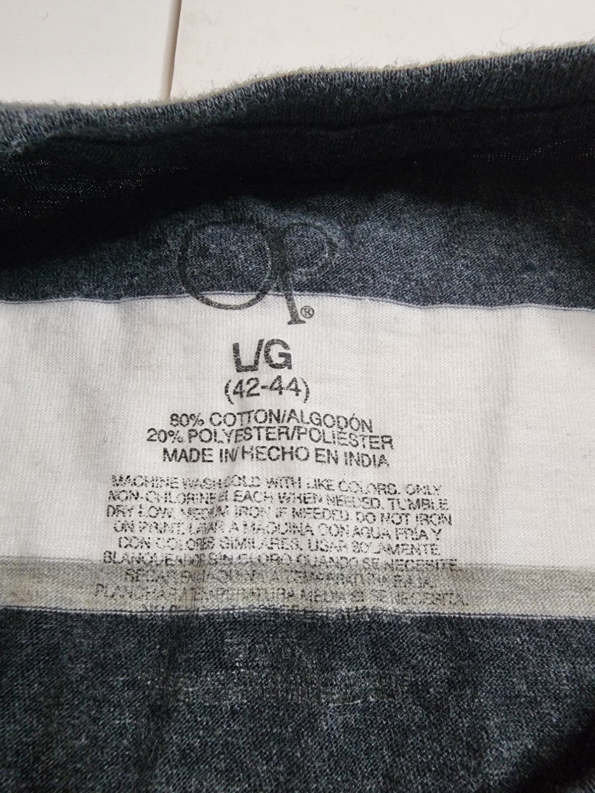 Ocean Pacific Men’s Striped T-Shirt Black White L/G (42-44) Cotton Crew Neck H22