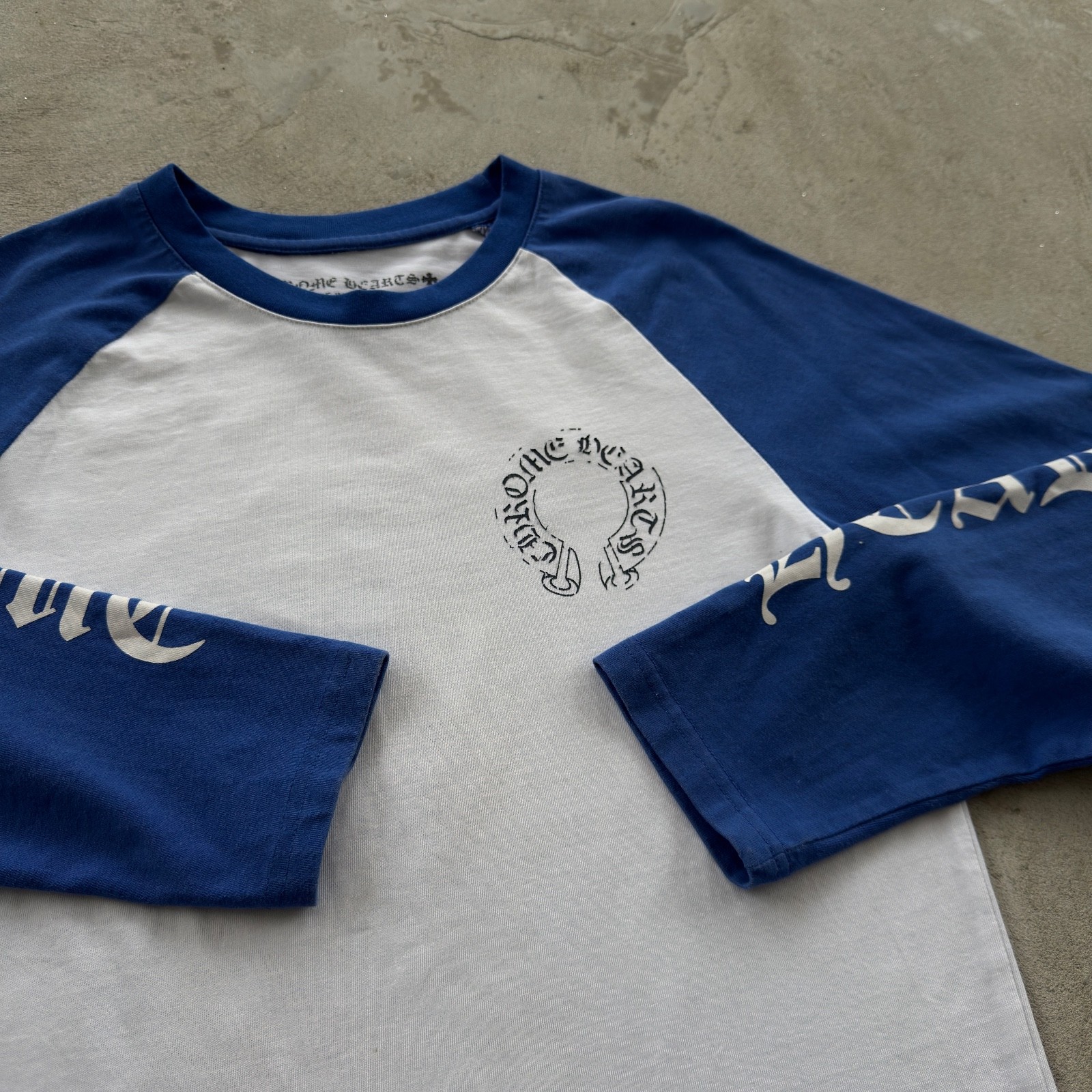 Vintage Chrome Hearts Longsleeve Tee Shirt Distressed Size M White Blue
