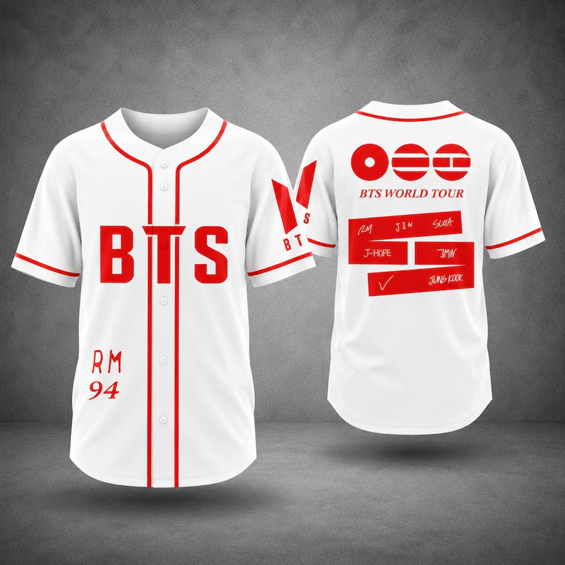 White Red Kpop Baseball Jersey Shirt Fan Made Concert Button Down Top