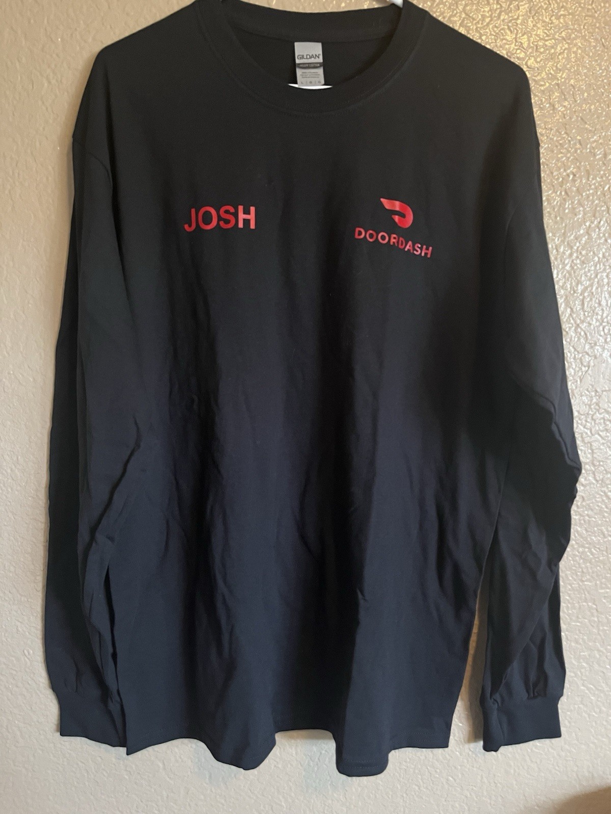 Gildan Black Cotton Jersey DoorDash Josh Graphic Men’s Crew Neck Long Sleeve L