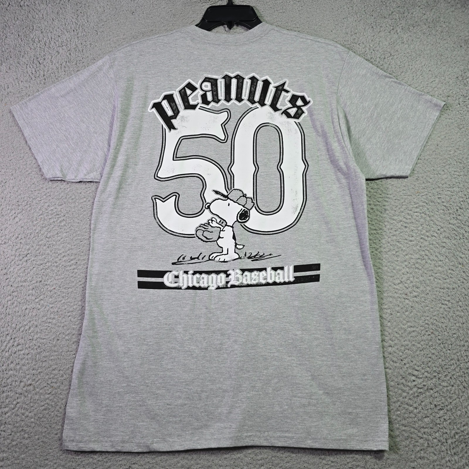 Peanuts® Chicago Cubs Baseball shirt Men XL Gray Charlie Brown Snoopy 50 NWT