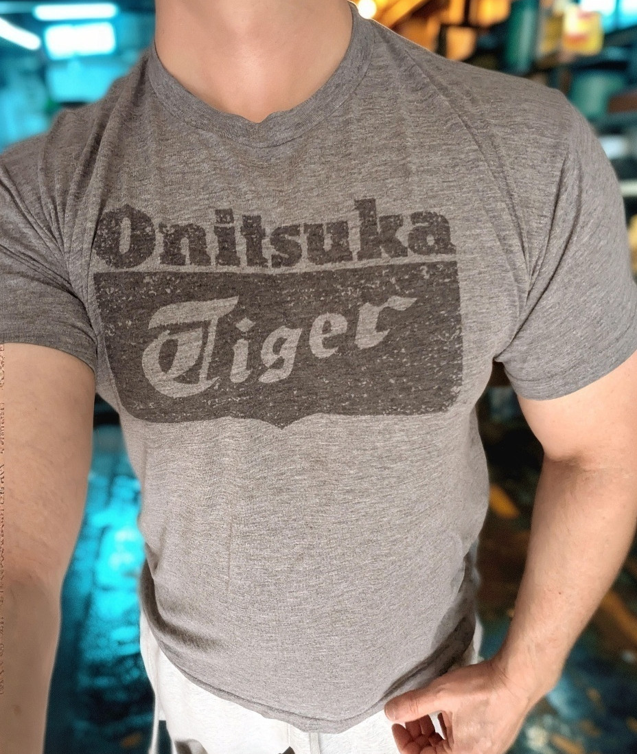 MEN’S TSHIRT: Onitsuka Tiger Asics Japan Running Shoes Heather Gray MEDIUM M