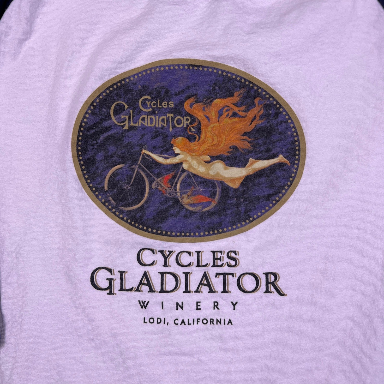 Badger Sport Cycles Gladiator Winery Baseball T-Shirt Mens Large White Blue