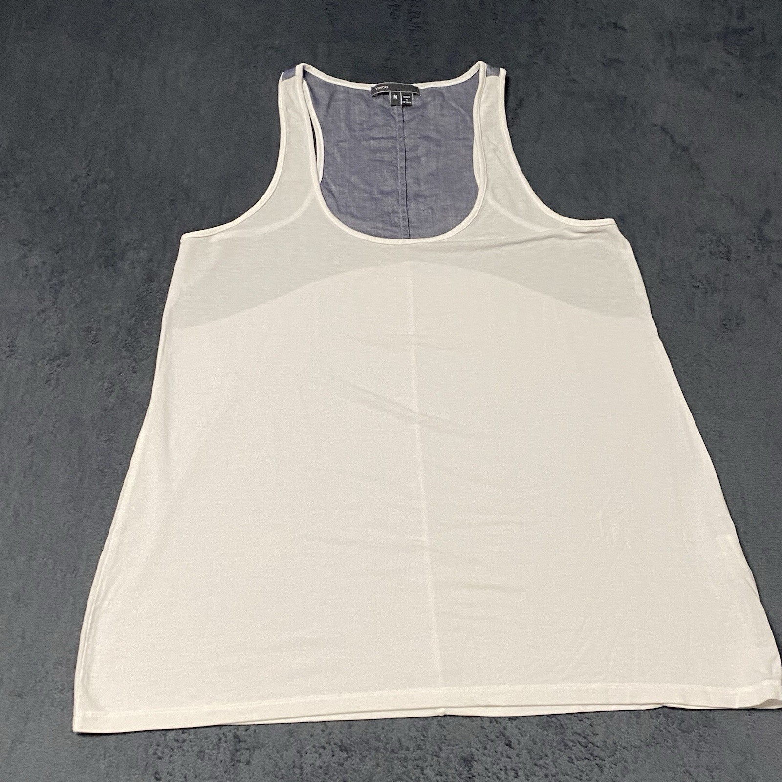 Vince Shirt Mens M White Blue Tank Top Scoop Neck Lightweight Elevated Basic