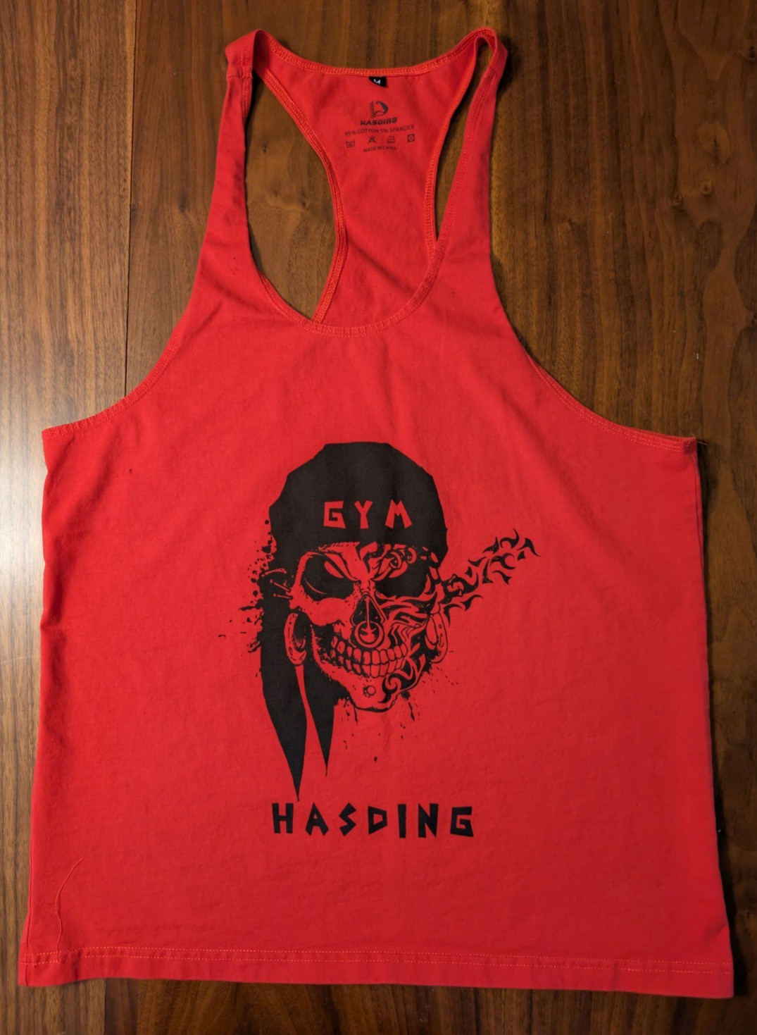 MEN’S STRINGER TANK TOP: Hasding Gym Skull Training Stringer Bodybuilding Red M