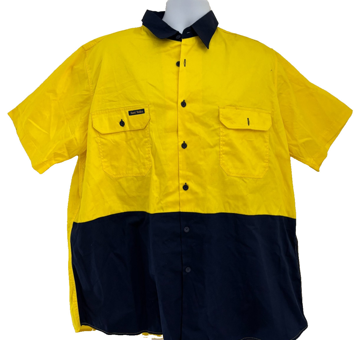 Hard Yakka Safety Shirt 2X Yellow Blue High Visibility 2 Tone Vent Work Uniform